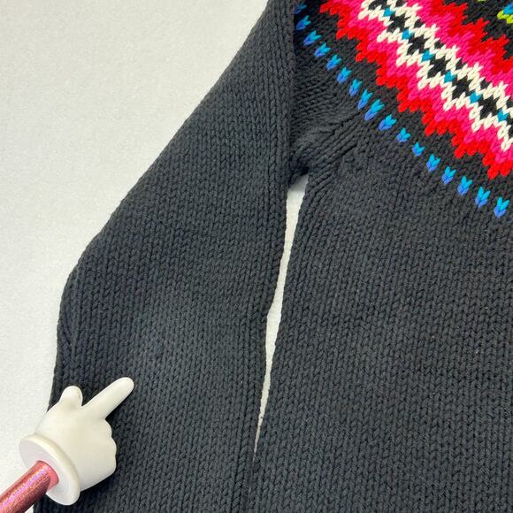 Vtg Tommy Hilfiger Womens M Fair Isle Sweater Cardigan Black Full Zip Cotton Bln - Picture 9 of 16